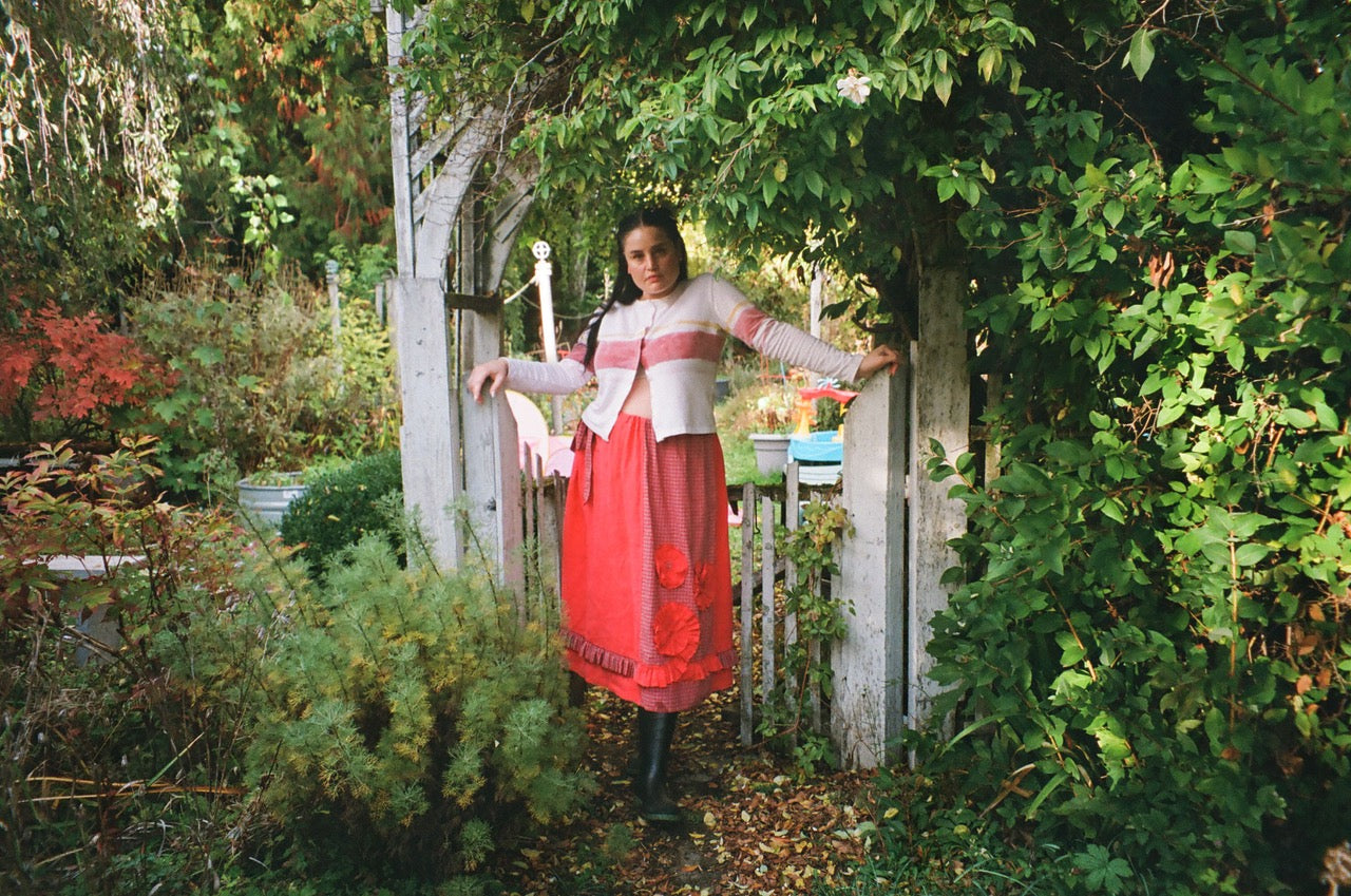red linen picnic skirt