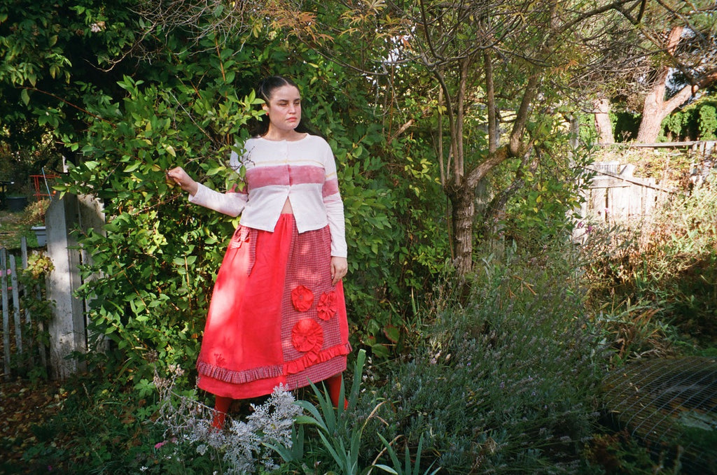 red linen picnic skirt