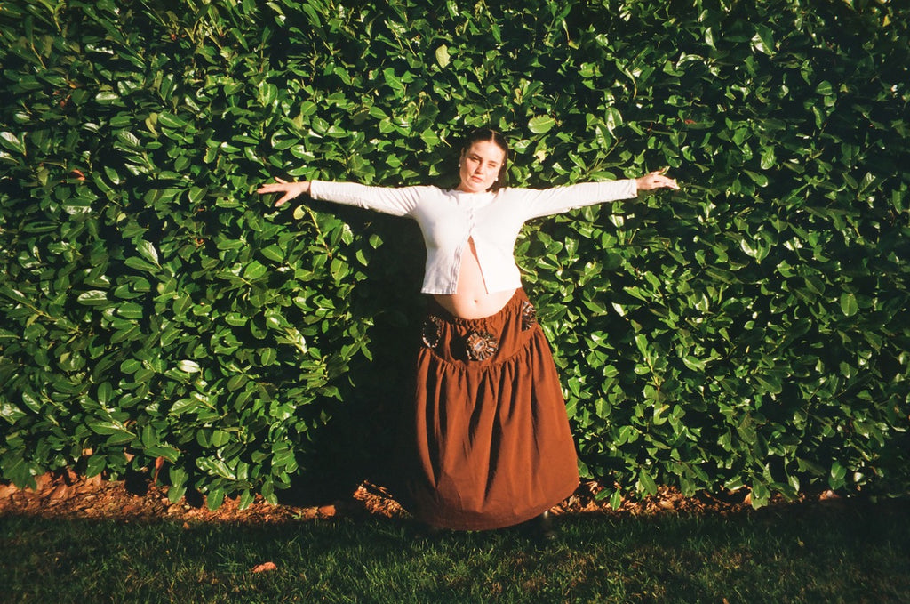 striped silk flowers skirt